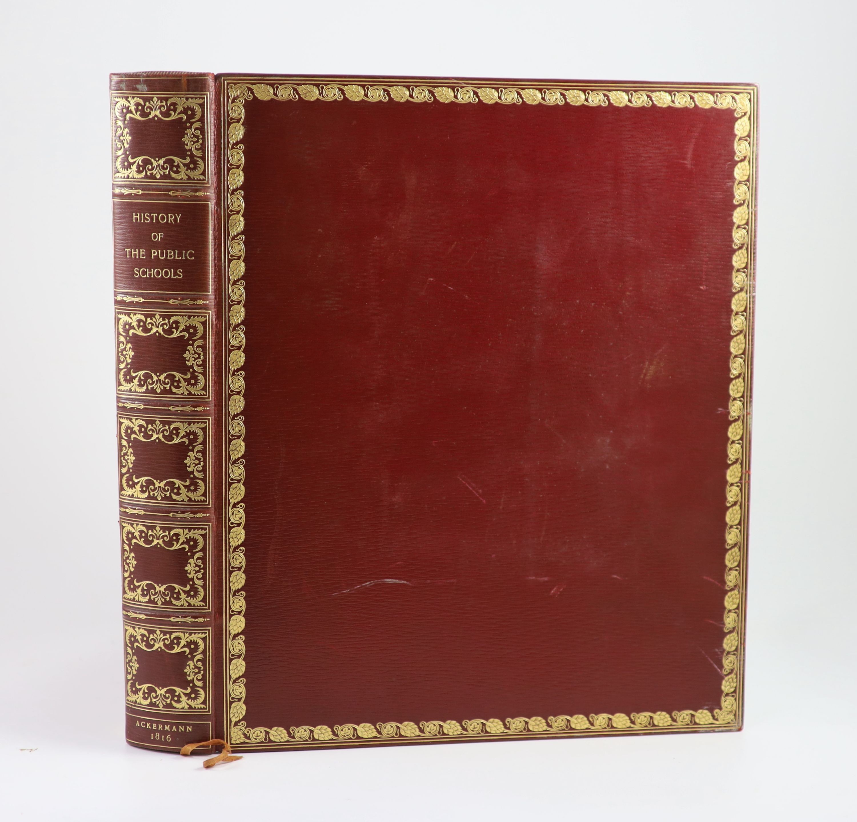 Ackermann Publications, Rudolph-London - The History of the Colleges Winchester, Eton and Westminster, 1st edition, qto, red morocco gilt, with 48 hand-coloured plates, London, 1816